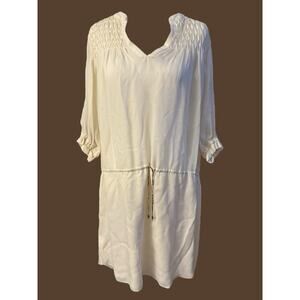 Ulla Johnson Sheer Dress Size 6 Pure Silk Cinched Waist Ivory Off White